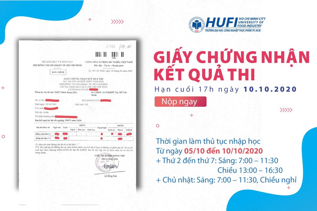 Xác nhận nhập học bằng giấy chứng nhận kết quả thi